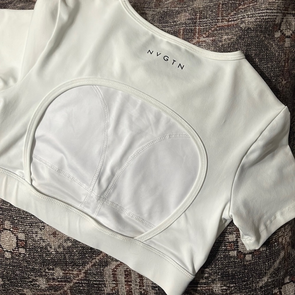 NVGTN white open back tee